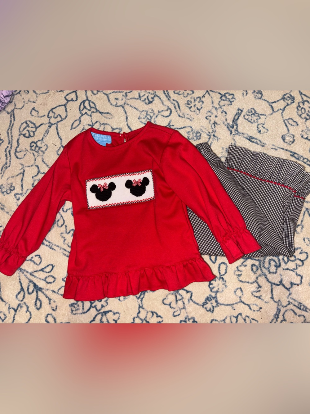 Red Girls' Ruffle Hem Top with Minnie Mouse Smocking